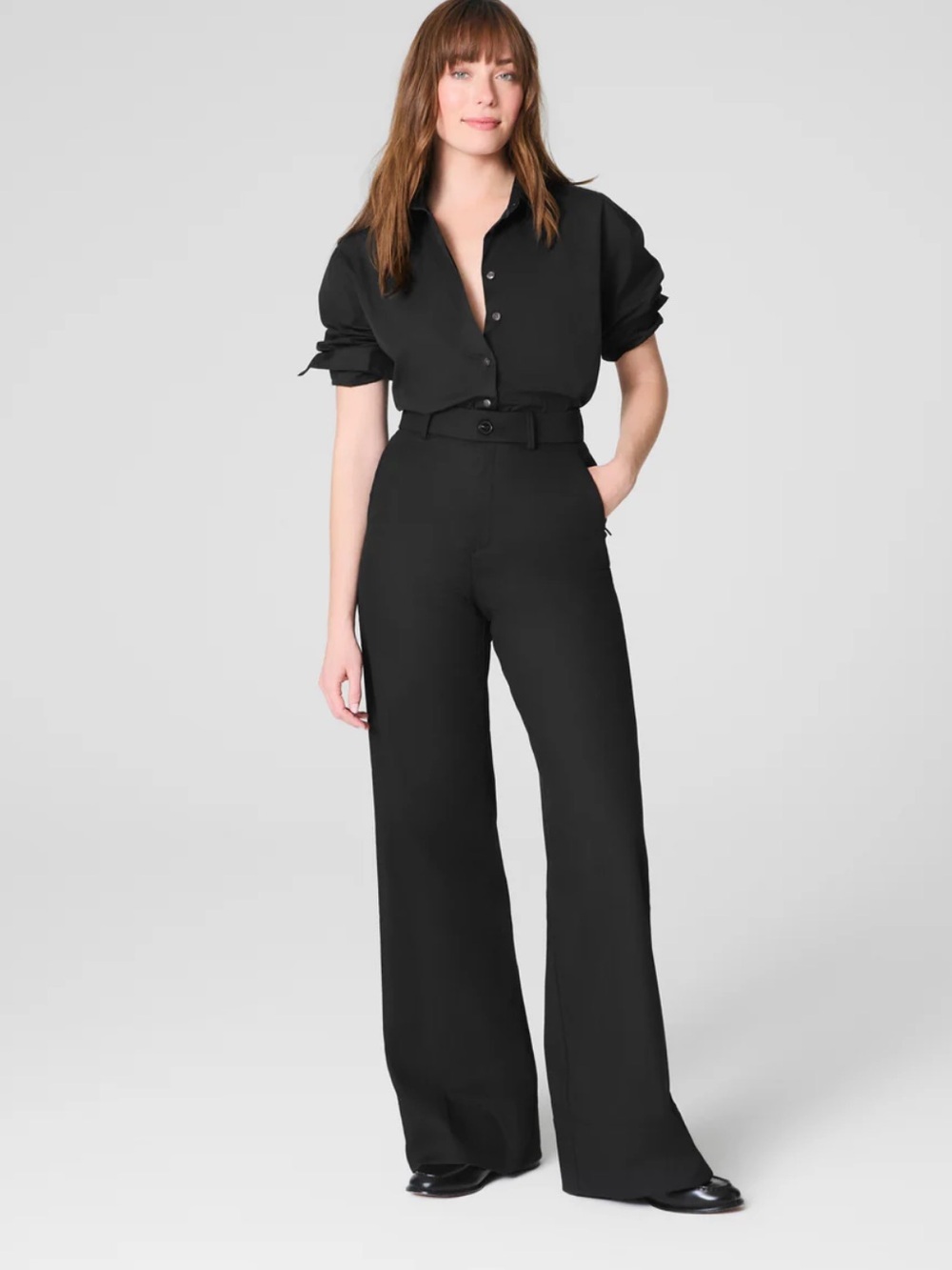 SPANX Black High-Waist Wide-Leg Trousers with Self Belt